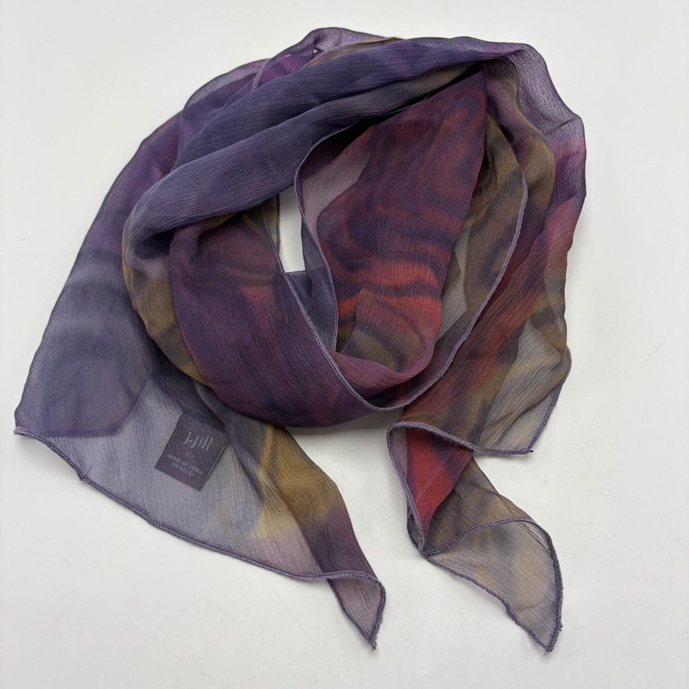 J Jill Silk Scarf Womens Floral Purple Old Money Chiffon Career Office Flowy